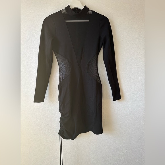 H:Ours Revolve Libra Black Mesh Cutout Longsleeve mini dress S - Picture 2 of 8